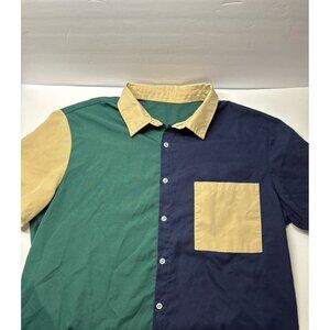 Vintage Color Block Button Down Short Sleeve Shirt